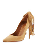 Fringe Tie Suede 105mm Pump, Cappuccino