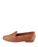 Nellie Perforated Woven Flat Loafer, Beige