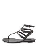Rockstud Flat Gladiator Sandal, Noir