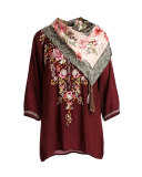 Moon 3/4-Sleeve Embroidered Blouse
