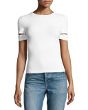 Slit-Cuff Ponte Tee, White