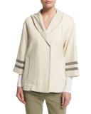 Hooded Coat W/Monili-Striped Sleeves, Butter