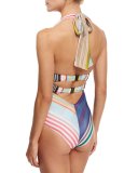 Striped Halter One-Piece Swimsuit, Multicolor