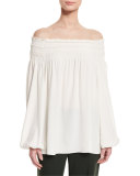 Smocked Off-the-Shoulder Blouse, Ivory