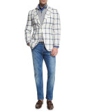 Mini Diamond-Print Linen Sport Shirt, Blue