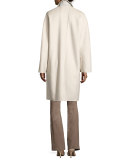 Ellington Boxy Mink-Trimmed Cashmere Coat, Ecru