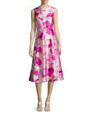 Sleeveless Flower-Print A-Line Dress, Soft Petal