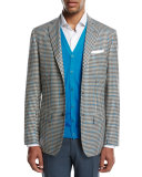 Two-Tone Check Cashmere Sport Coat, White/Black/Blue