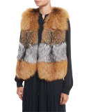 Oversized Layered Fox Fur Vest, Natural