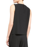 Sleeveless Jewel-Neck Draped Top, Black