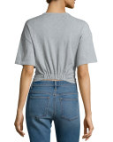 Cropped Twist-Front Jersey Top, Heather Gray