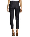 High-Waist Skinny Cropped Jeans, Dark Blue Denim