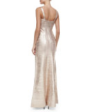 Wide-Strap Metallic Bandage Gown