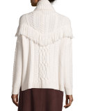 Viviam Cozy Cable Fringe-Trim Sweater