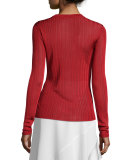 Long-Sleeve Striped Jersey Top, Scarlet