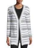 Darya Fringe Knit Cardigan, Cream/Caviar