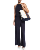 Aralia Hand-Embroidered Canvas Beach Tote Bag, Multicolor