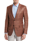 Plaid Wool Two-Button Sport Coat, Rust