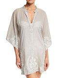 Primland Embroidered Short Caftan Coverup, Dove Gray