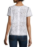 Floral Lace Contrast-Embroidered Short-Sleeve Top