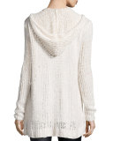 Hooded Oversize Button-Front Cardigan Sweater, Cream