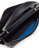DOTCOM Medium Leather Satchel Bag, Black/Royal Blue