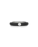 Black Enamel & Single Diamond Ring, Size 6