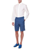 Flat-Front Cashmere Shorts, Blue