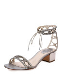 Crystal-Studded 40mm Ankle-Tie Sandal, Silver