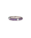 18K White Gold & Purple Sapphire Ring with One Diamond, Size 6.75
