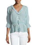 Dainty Georgette Lace-Detail Cardigan, Seafoam 