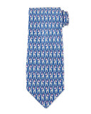 Giraffe & Cloud Print Silk Tie, Navy/Pink