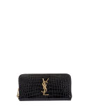 Monogram Crocodile-Embossed Zip-Around Wallet