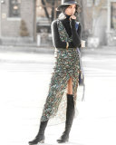 Teagan Fall Garden Printed Silk Midi Dress, Black/Multicolor