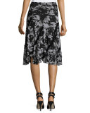 Printed Asymmetric Midi Skirt, Black