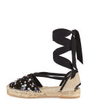 Adriana Beaded Espadrille Flat, Black