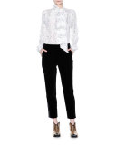 Mid-Rise Velvet Cropped Pants, Black
