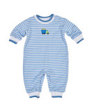 Tipped Striped Jersey Coverall, Blue, Size 3-18 Months