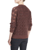 Embellished-Crochet Jewel-Neck Sweater, Henna