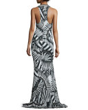 Kraken Printed Scoop-Neck Maxi Dress, Black/White