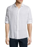 Linen Long-Sleeve Sport Shirt, White