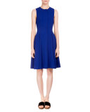 Sleeveless Inverted-Pleat Dress, Cobalt