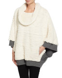 Ribbed Rabbit Fur Poncho, White