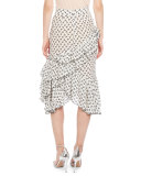 Tucson Cherry-Print Ruffled-Hem Skirt, White