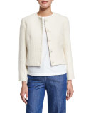 Long-Sleeve Textured Jacket, Ivory