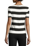 Striped Short-Sleeve Cotton Tee, Navy