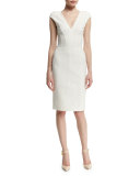 Cap-Sleeve V-Neck Sheath Dress, Chalk