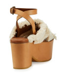 Adele Frayed Canvas Platform Clog Sandal, Latte