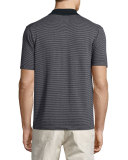 Striped Short-Sleeve Pique Polo Shirt, Navy