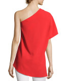 Mellie One-Shoulder Drape Top, Bright Red